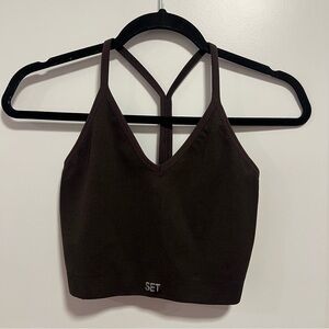 SET ACTIVE Ribbed V Sculpt Flex Bra Brown Large NWOT